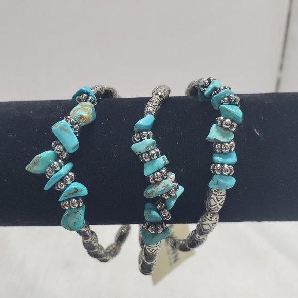 Ruff Hewn Three Silverstone Turquoise Beaded Stretch Bracelet - Picture 2 of 5